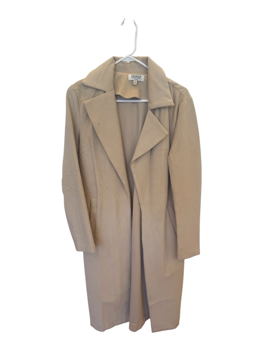Shareen Australia Women's Taupe Long Open-Front Pea Coat